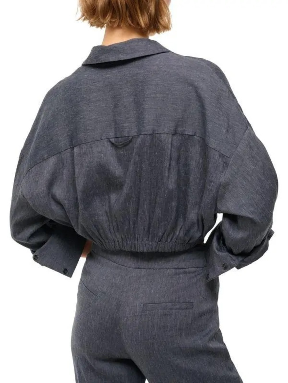 STAUD Lisa Linen Blend Crop Top Charcoal Gray Tie Front Button Up Size XL - Picture 2 of 8